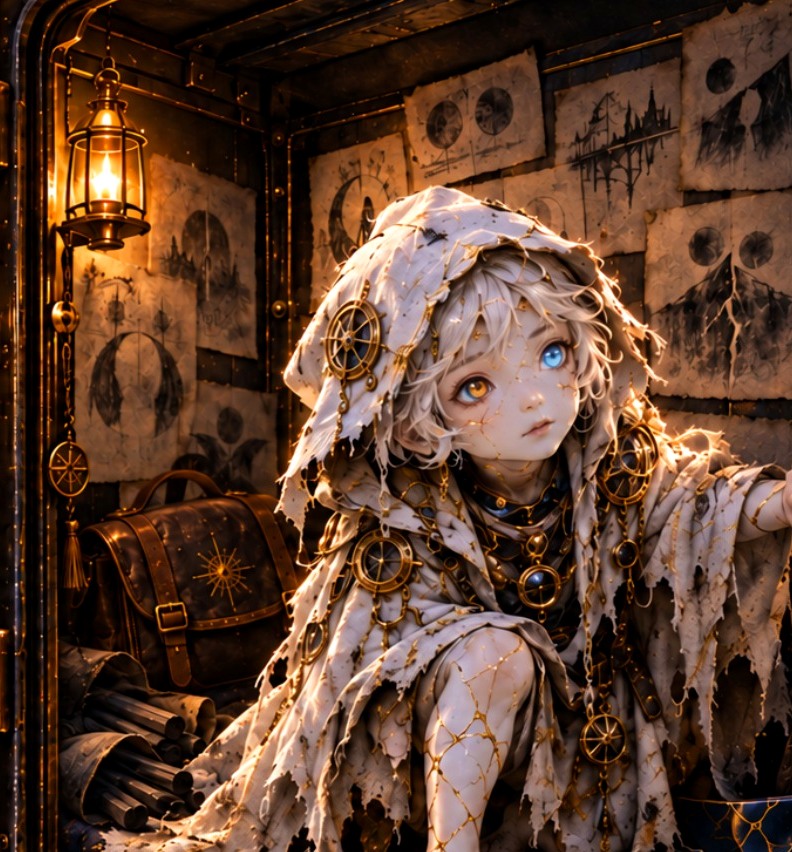 A small feather-cloaked companion with gold clockwork charms